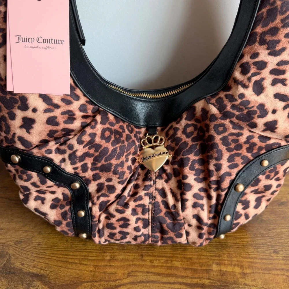 New Juicy Couture Retro Glam Leopard Hobo Shoulder Handbag Y2K Black Brown